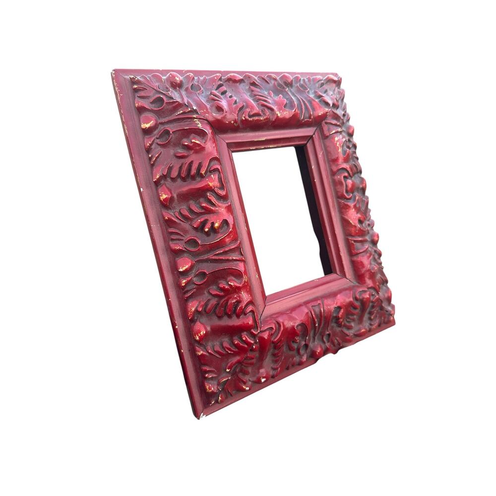 Thick textured red baroque frame 4x6 plaster heavy French ornate wall decor